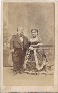 An albumen print of Tom Thumb and his wife, Lavinia.